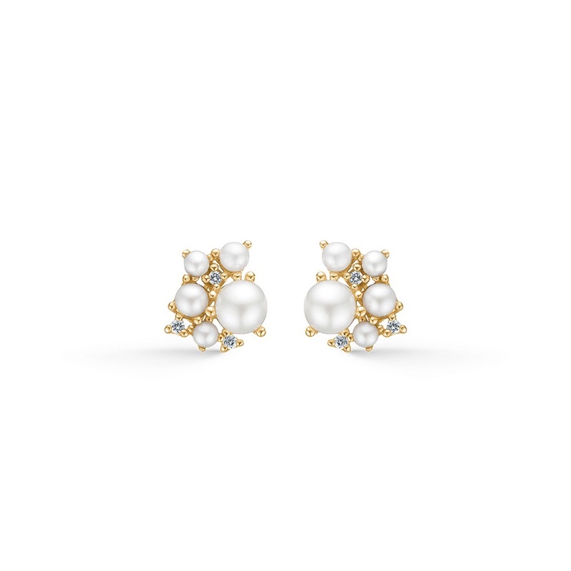Mads Z - Cloud Diamant Ohrringe aus 14 Kt Gold mit Perlen und insgesamt 0,048 Karat