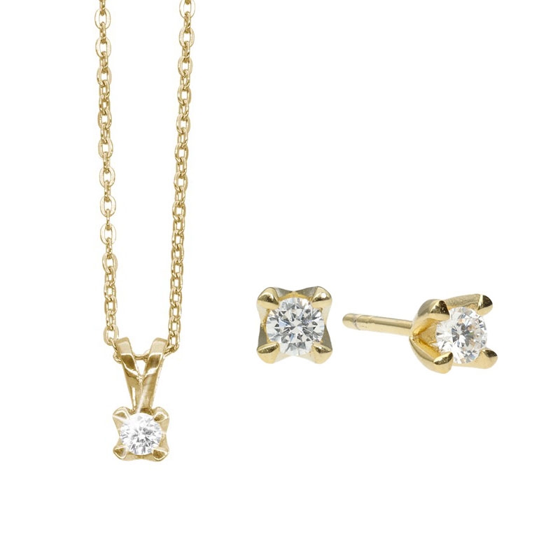 Schmuckset in 8 kt Gold mit im Labor gezüchteten Diamanten von byAagaard.