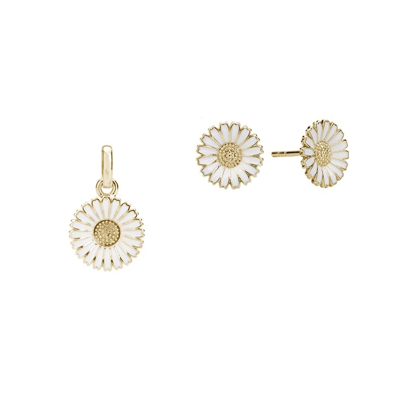 Marguerit Set in vergoldetem Silber mit Ohrringen und Anhänger