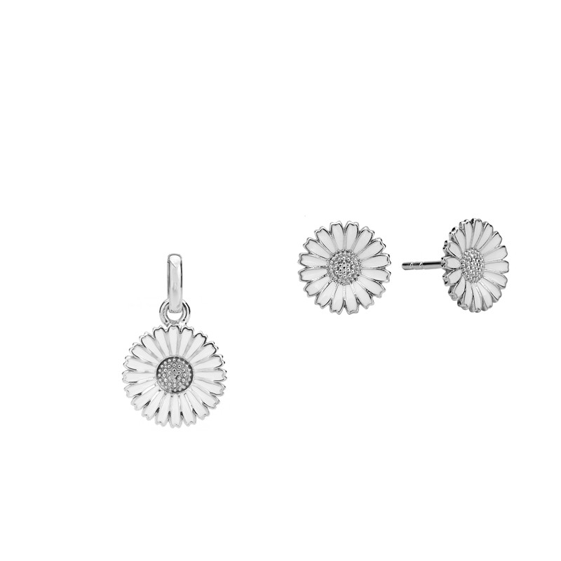 Marguerite-Schmuckset in Silber und weißem Emaille von Aagaard.