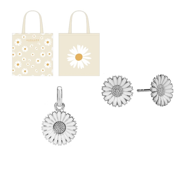 Marguerite Schmuck set mit Ohrstecker und Anhänger in Silber