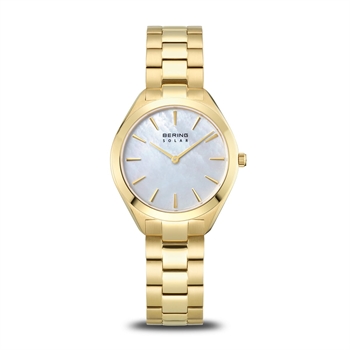 Bering Time Solar Damenuhr in poliertem Gold 31 mm