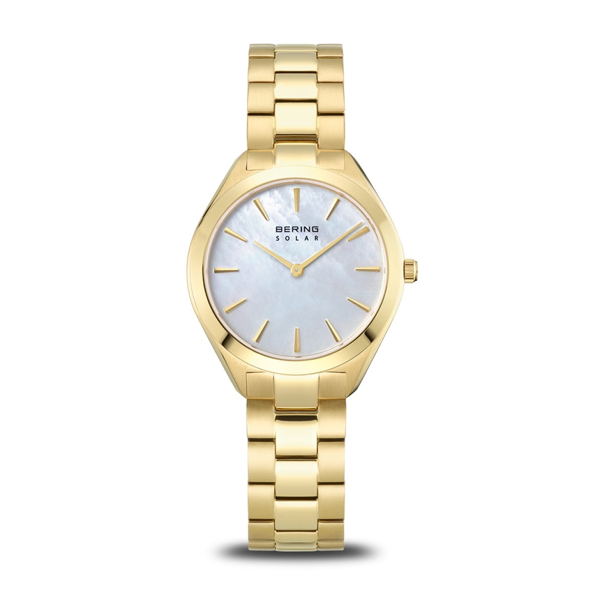 Bering Time Solar Damenuhr in poliertem Gold 31 mm