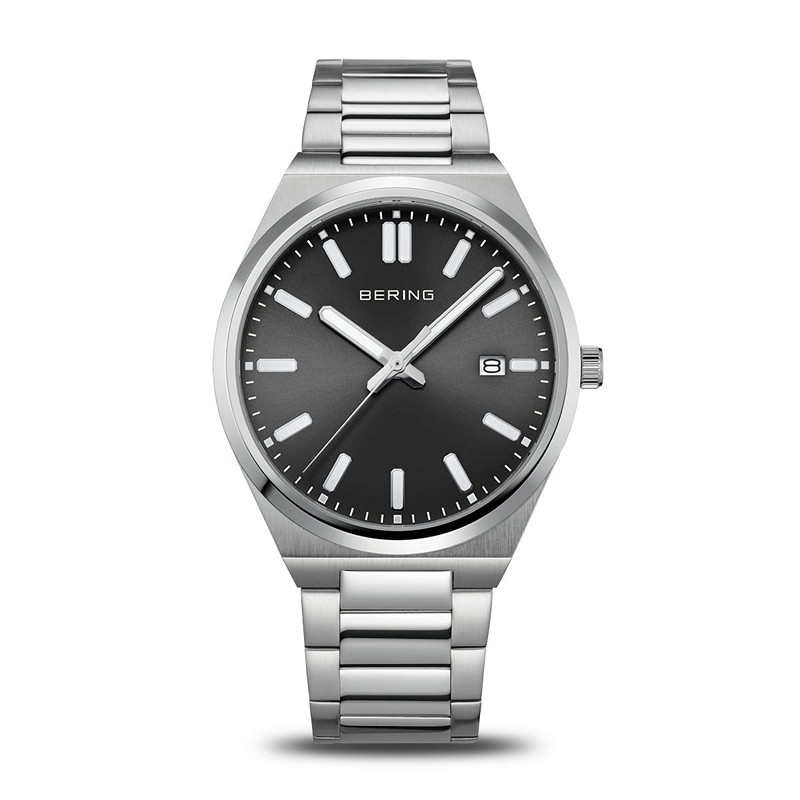 Bering Classic Herrenuhr in gebürstetem silber mit Schwarz 17639-702