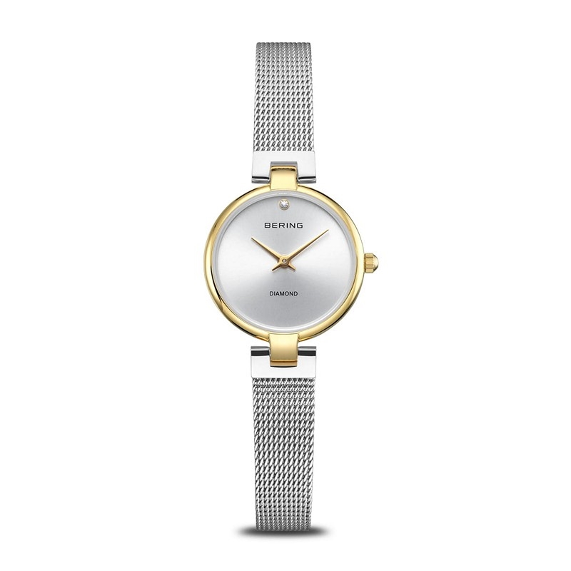 Bering Classic Collection Damenuhr in Stahl und poliertem Gold 24 mm