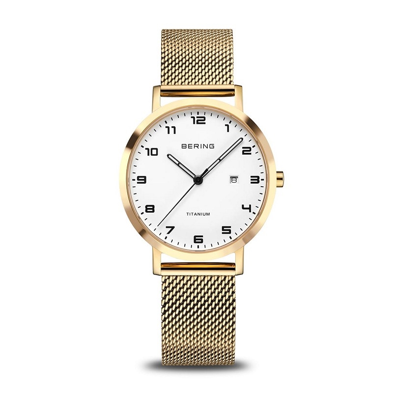 Bering Titan Damenuhr in Gold und poliertem Mesh 18634-334
