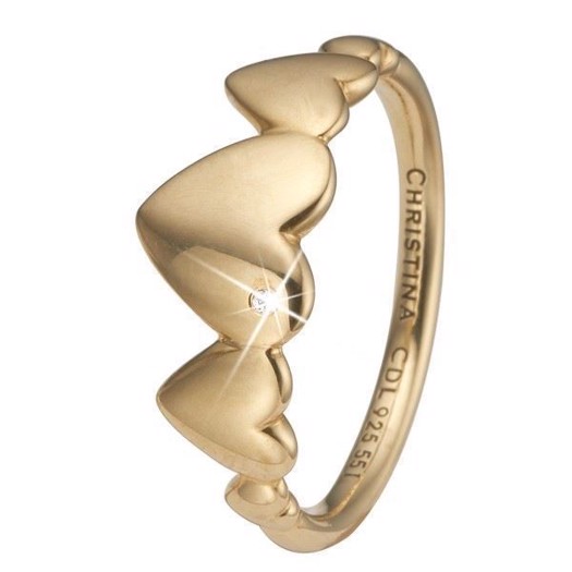 Christina Collect Ring aus vergoldetem Silber, designt mit drei Herzen