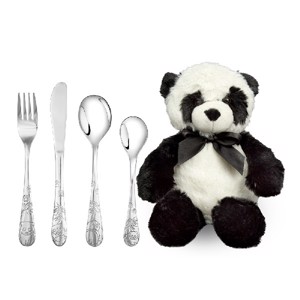 Panda-Besteck mit Teddy.