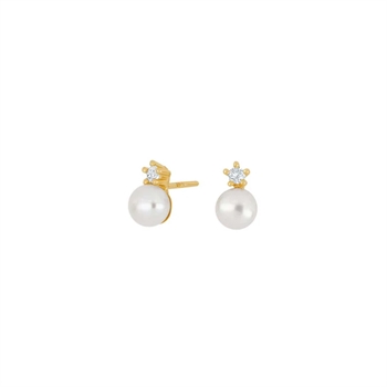 SIERSBØL 8 kt. Goldene Ohrstecker mit Perle und Zirkon