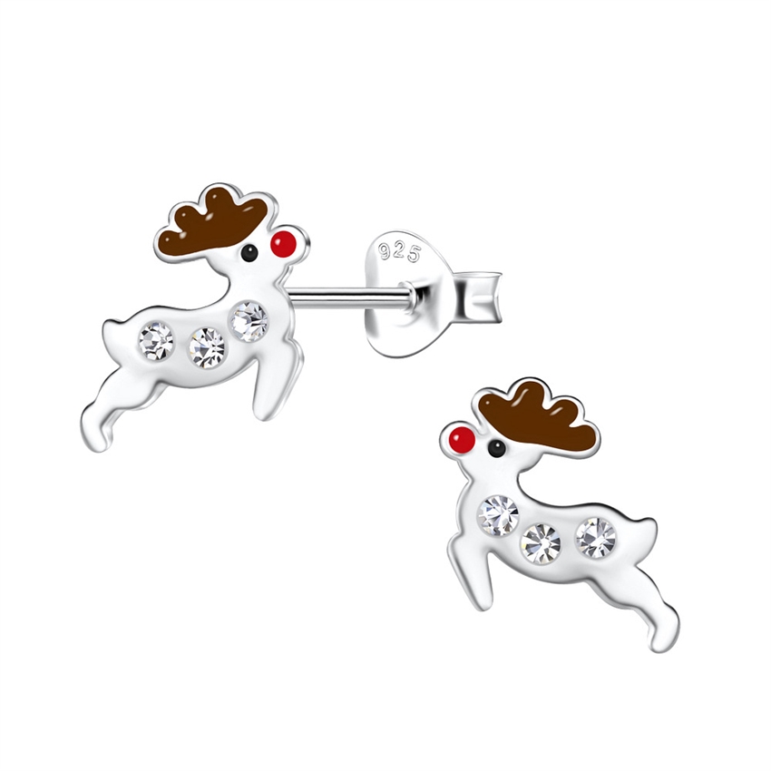 Weihnachtsohrringe - Rudolf mit den roten Auslaufohrringen mit zirkonia