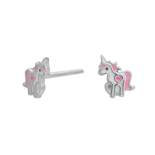 Kinder Ohrringe Einhorn Ohrstecker in silber mit rosa Emaille 7 mm 