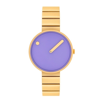 Picto Uhr mit lavenderfarbenem Zifferblatt, Band aus mattem IP Vergoldet Stahl
