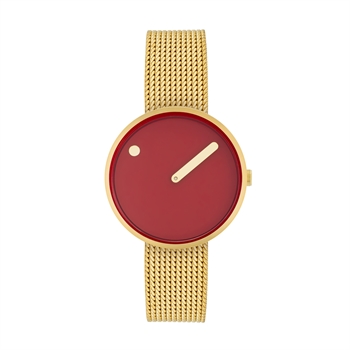 Picto Uhr mit mattem Mesh-Armband in Gold, Cinnamon Zifferblatt