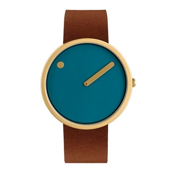 Picto - Staubblaues Zifferblatt mit braunem Lederarmband und Mat Gold - 40mm