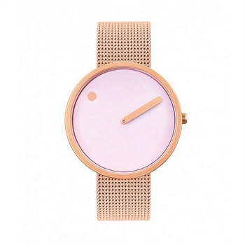 Picto Uhr mit mattem Mesh-Armband in Roségold, dusty rosa Zifferblatt