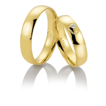 Breuning Trauringe in 8-14 kt Gold mit Herz und 0,025 ct Brillant in Damenring.