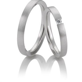 Breuning Trauringe in 9-14 kt Weißgold mit matter Oberfläche und 0,05 ct Brillant
