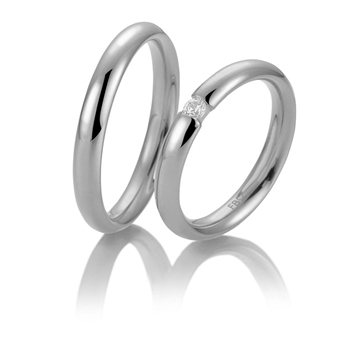 Breuning Trauringe in 9-14 kt Weißgold mit glänzender Oberfläche, gewölbtem Profil und 0,08 ct Brillant