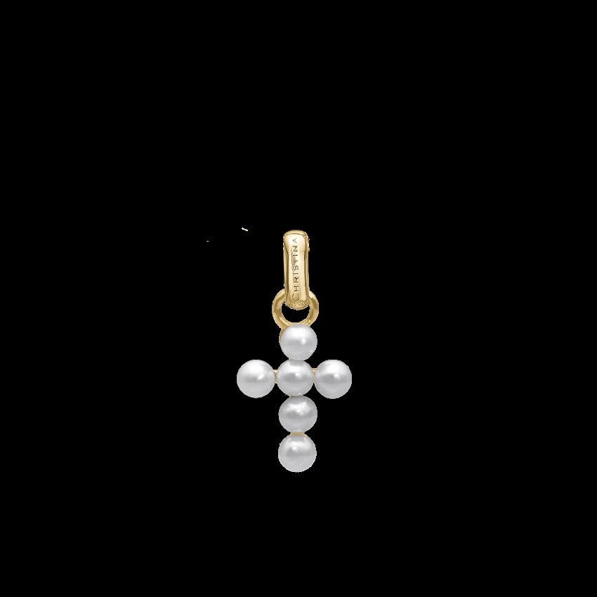 Christina Collect - Pearl Cross Anhänger in vergoldetem Silber
