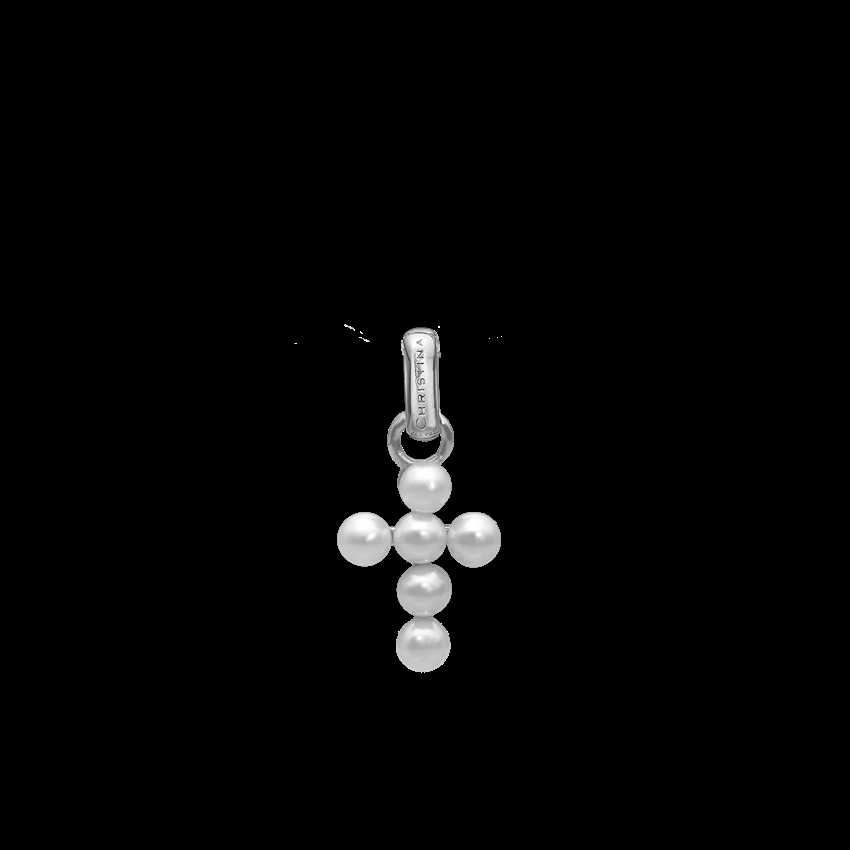 Pearl Cross Anhänger in glänzendem Silber von Christina Watches