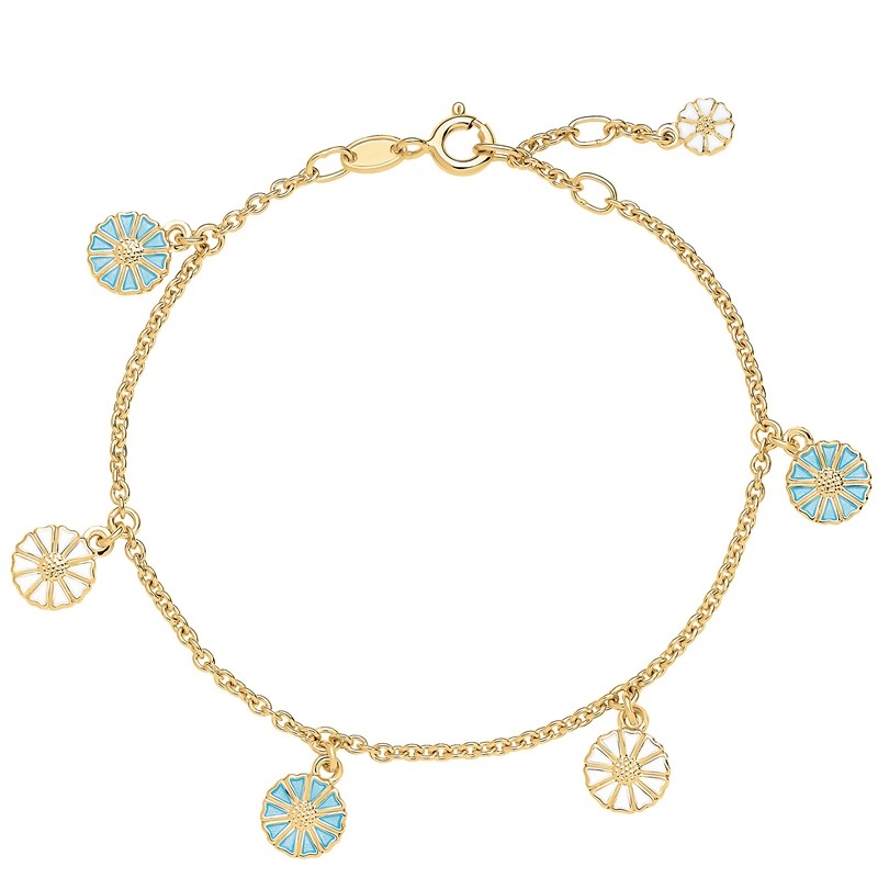 Lund Copenhagen – Marguerite armband in vergoldete mit blauen und weißen Blumen