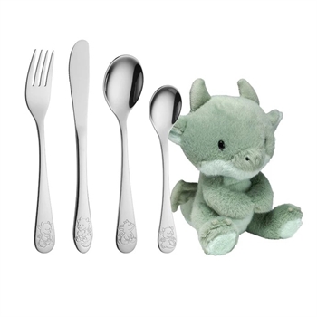 NOA Kids Besteckset aus Edelstahl (inkl. Drachen-Kuscheltier)