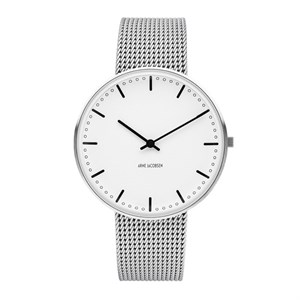 Arne Jacobsen Uhr - römisch - Ø 40 - Stahl & Stahl-Mesh-Armband