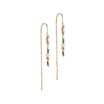 Enamel Nara Ohrringe in Vergoldet Silber mit grünen Miyuki-Perlen