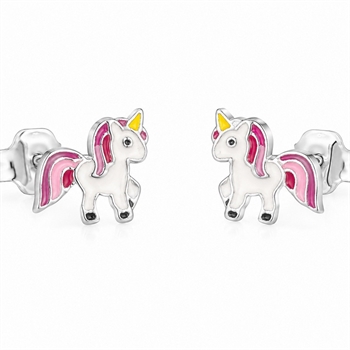 Einhorn-Ohrringe aus Silber mit rosa Details