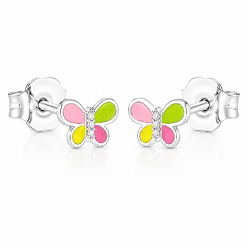 Silber Schmetterling-Ohrstecker mit farbiger Emaille und kleinen Steinen
