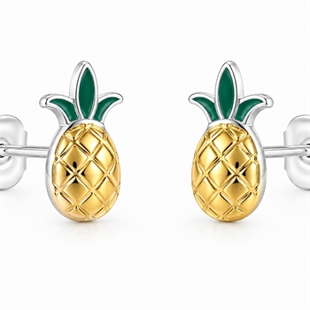 Silber/Vergoldet Kinderohrringe Ananas mit echter Emaille