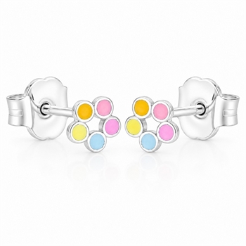 Blumen Kinderohrringe aus Silber mit pastellfarbener Emaille