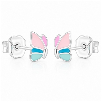 Schmetterling Kinderohrringe aus Silber mit pastellfarbener Emaille