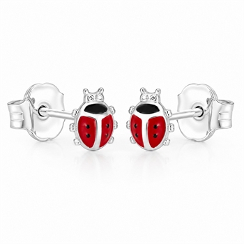 Marienkäfer Kinderohrringe aus Silber mit roter Emaille