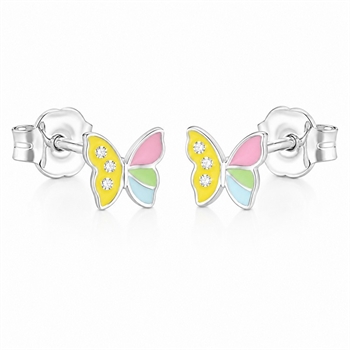 Schmetterling Kinderohrringe aus Silber mit farbiger Emaille und Steinen