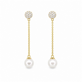 8kt Gold Perlenohrringe mit Kette und zirkonia