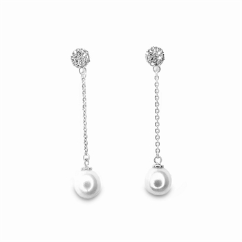 Silber Perlenohrringe mit Kette und zirkonia