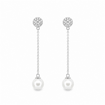 Silber Perlenohrringe mit Kette und zirkonia