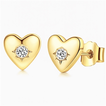 100% Titanium - Herz Ohrstecker in vergoldetem Titanium mit einem Stein