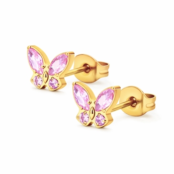 100% Titanium - Schmetterling Ohrringe in vergoldetem Titanium rosa