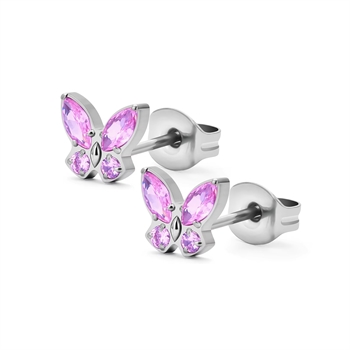 100% Titanium – Schmetterling Ohrstecker rosa in Titanium