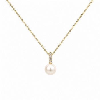 8kt Gold Perlenanhänger mit zirkonia und vergoldeter Kette