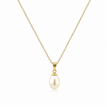 8kt Gold Perlenanhänger mit vergoldeter Kette
