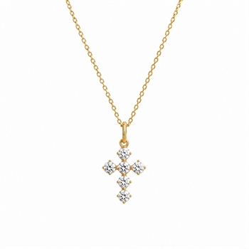 Kreuzanhänger in 8kt Gold mit zirkonia und vergoldeter Silberkette 17 mm