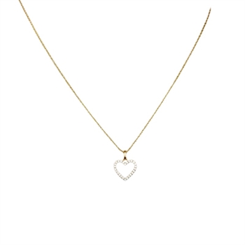 Herzanhänger in 8kt Gold mit zirkonia und vergoldeter Silberkette