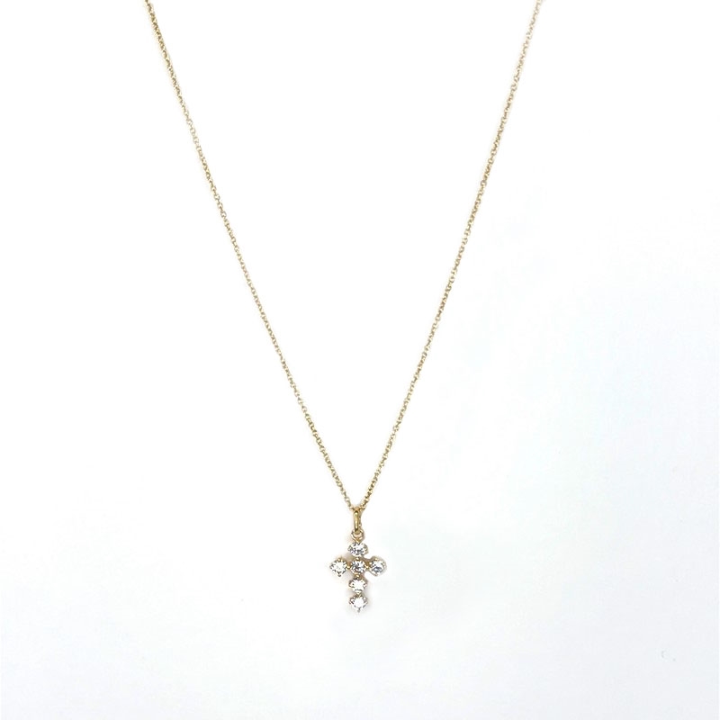 Kleiner Kreuzanhänger in 8 kt Gold mit klaren zirkonia und feiner Kette