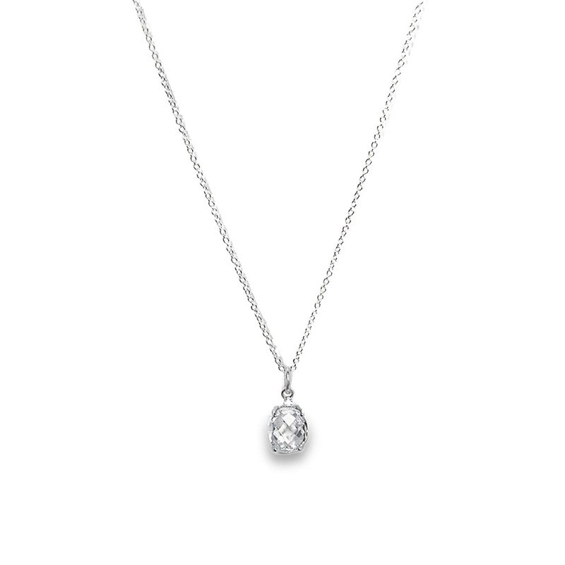 Silber Anhänger mit großem ovalem zirkonia und feiner Ankerkette