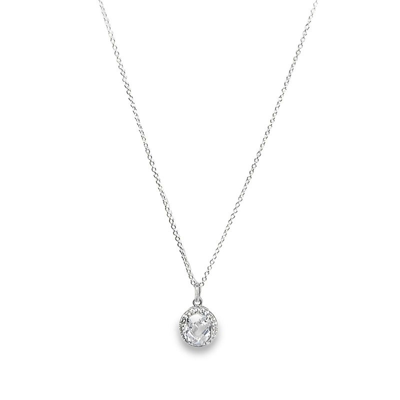 Rosettenanhänger aus Silber mit zentralem zirkonia und Silber Ankerkette