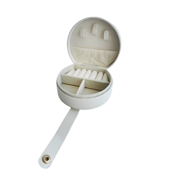 Rundes Schmuckkästchen aus weißem Kunstleder