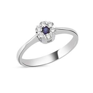 Flora Diamantring mit blauem Saphir aus 14 Karat Weißgold | Nuran